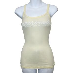 Abercrombie vintage butter yellow spellout tank top size medium stretch Y2K 90s
